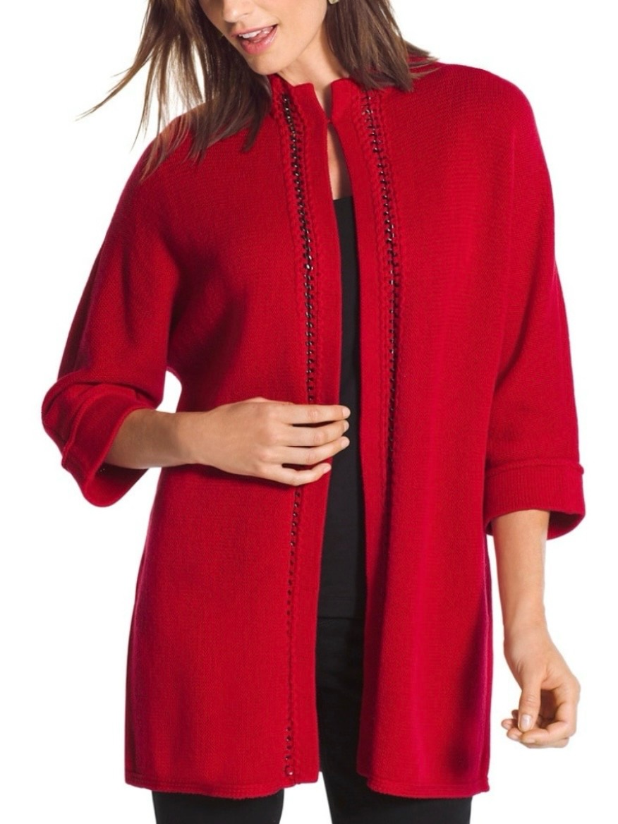 Chicos Cullen Crochet Cardigan Chain Detail Dolman Sleeves Womens Size 2 Large